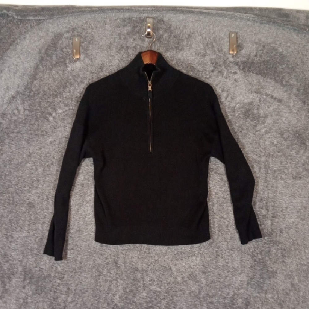 Monrow Half Zip Ribbed Sweater Black Cotton Cashmere Blend Long Sleeve S